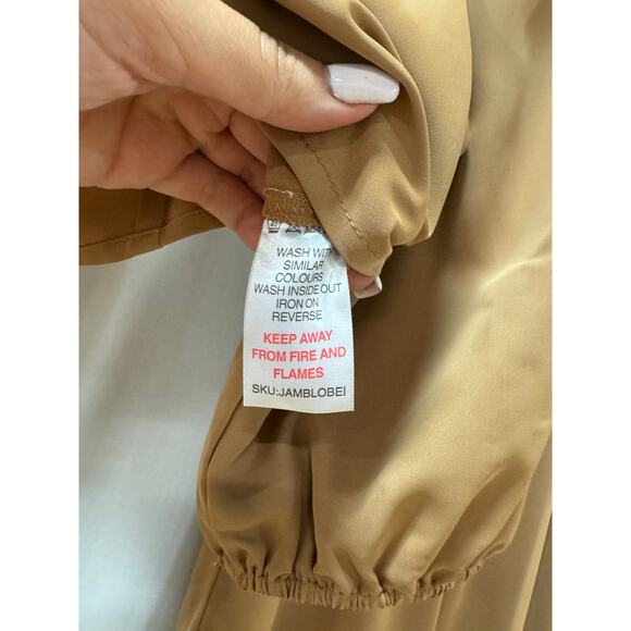 Pretty Lavish Jamie Crop Tie Knot Blouse & Wide Leg Trouser Pants Set Tan US 4 - Picture 9 of 15